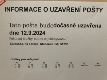 12. 9. 2024 - uzavření Pošty Partner na Horkách u Staré Paky 