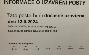 12. 9. 2024 - uzavření Pošty Partner na Horkách u Staré Paky 