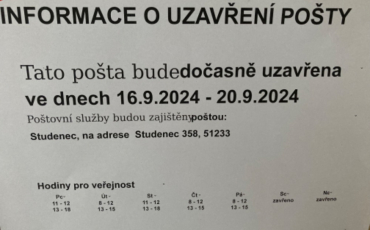 Uzavření pobočky Pošty Horka od 16. 9. 2024 - 20. 9. 2024